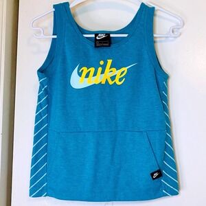 Y2K Vintage Nike Teal Summer Tank Top Logo Graphic Kangaroo Pocket Larger
